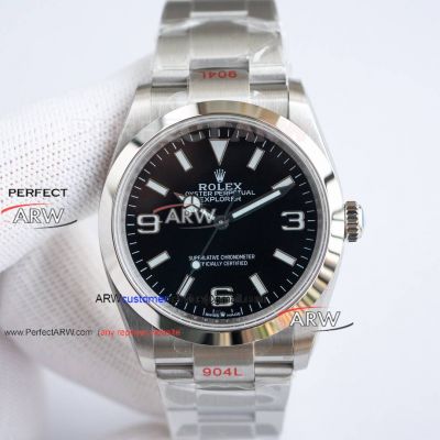 Swiss 1:1 Replica Rolex Explorer I Black Dial 904L Stainless Steel Case Watch 36mm